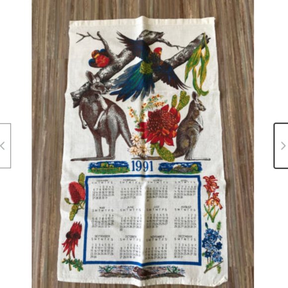 2 Vtg Australia Souvenir Kitchen Tea Towel Country Map +1991 Calendar Dish Cloth - Picture 3 of 9